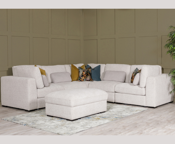 Aurori 2C2 Corner Sofa with Ottoman Storage Set - Light Grey