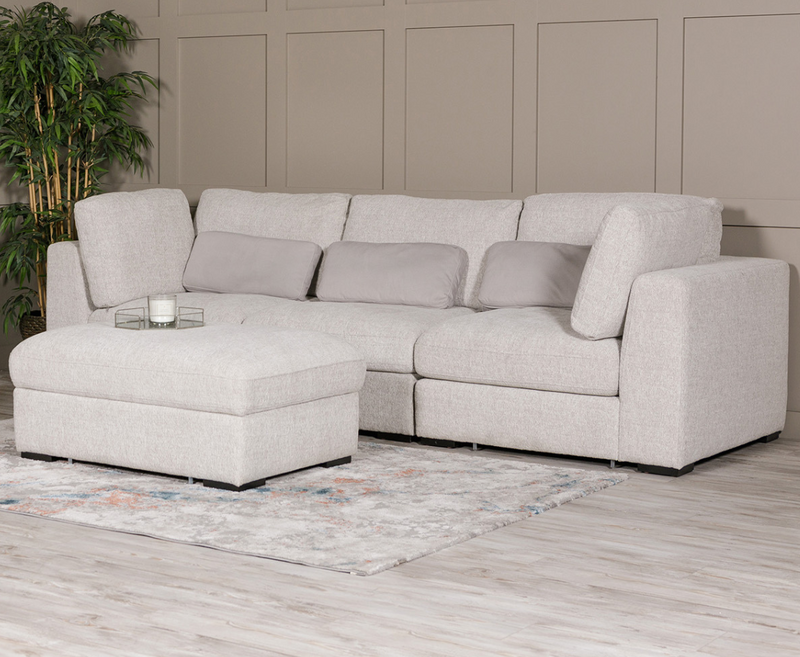 Aurori 3 Seater Sofa with Storage Ottoman Set- Light Grey