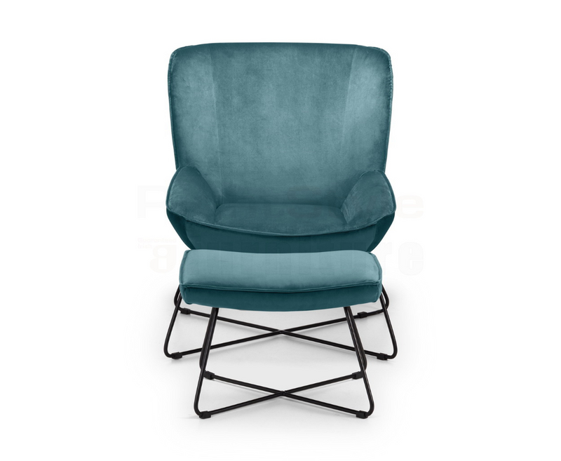 Maris Velvet Accent Chair With Stool - Teal