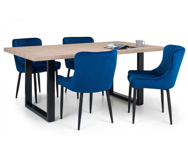 Bently 1.8M Dining Table with 4 Cruz Navy Chairs - 4PC Full Dining Set