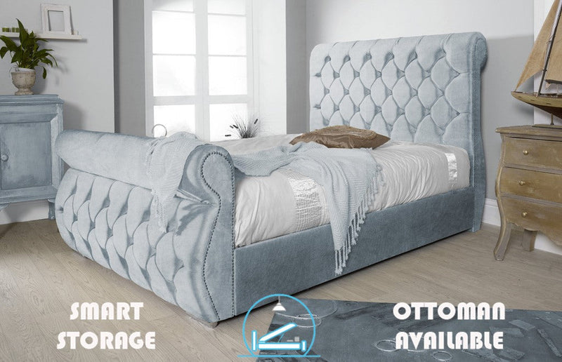 Chester 6ft Superking Ottoman Bed Frame- Velvet Silver