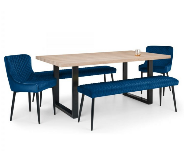 Bently Dining Table with 2 Cruz Low Benches and 2 Cruz Chairs - Navy
