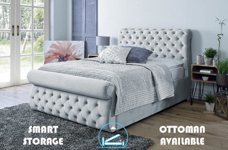 Alicante 3ft Single Ottoman Bed Frame- Velvet Steel