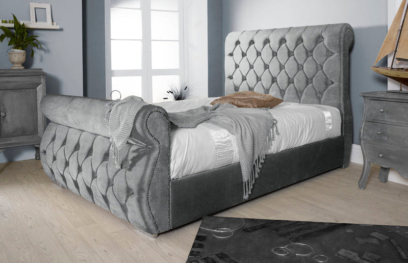Chester 6ft Superking Ottoman Bed Frame- Velvet Silver
