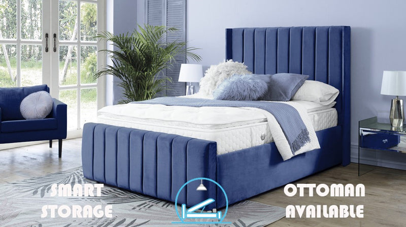 Topaz 4ft 6 Ottoman Bed Frame- Velvet Blue