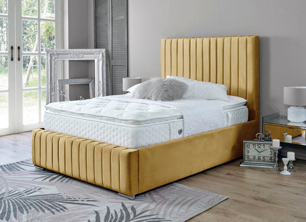 Turin 3ft Single Ottoman Bed Frame- Velvet Mustard