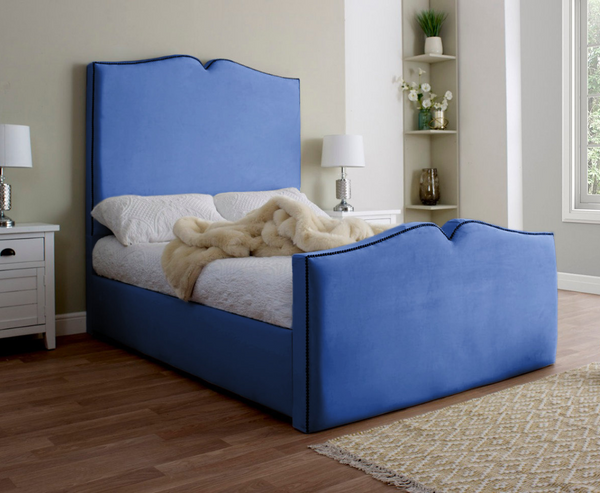 Love Heart 4ft Small Double Bed Frame - Velvet Blue