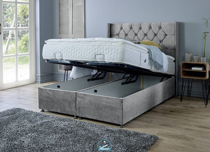 Marlon 3ft Single Ottoman Bed Frame- Velvet Silver
