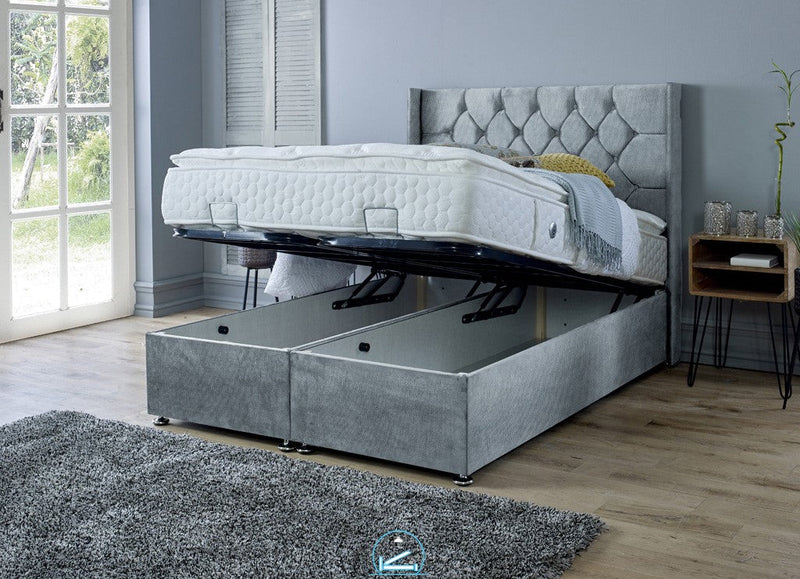 Marlon 3ft Single Ottoman Bed Frame- Velvet Silver