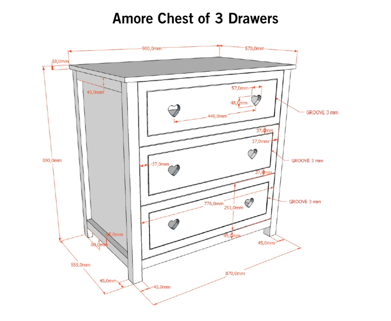 Amore Chest of 3 Drawers - White