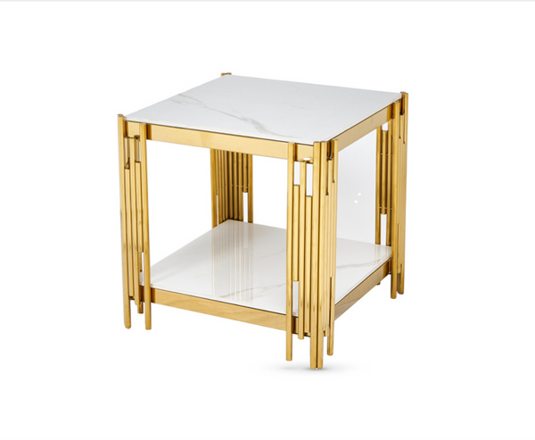 Beluzze Sintered Stone End Table - Gold