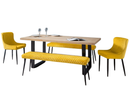 Bently Dining Table with 2 Cruz Low Benches and 2 Cruz Chairs - Mustard