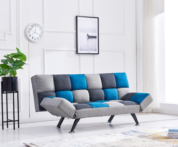 Boston Double Semi Reclined Sofabed - Teal | Grey Patchwork
