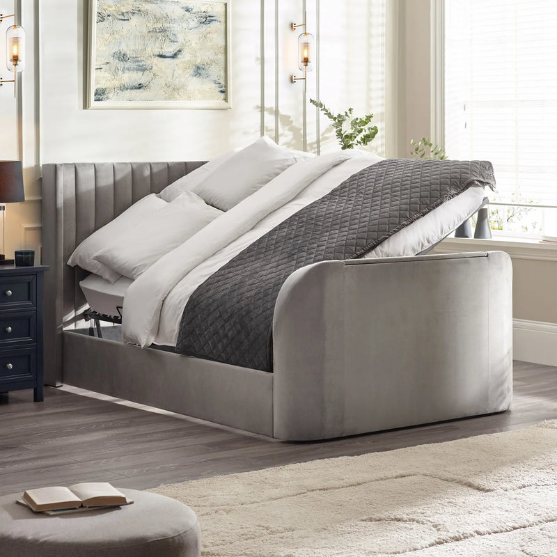 Klay 5ft Side Lift Ottoman TV Bed - Light Grey