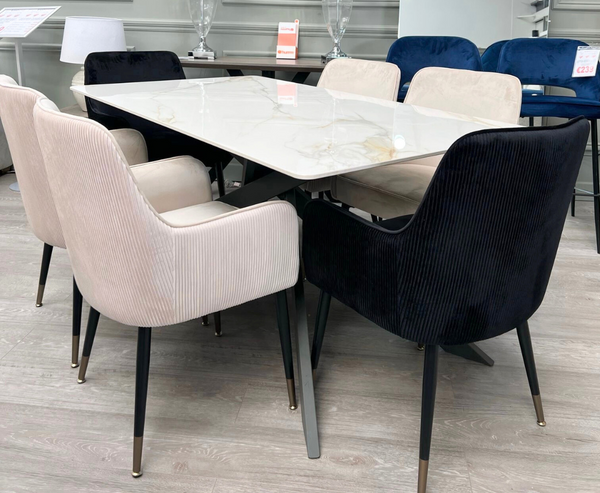 Clinton 1.6m Dining Table with 6 Wilcox Dining Chairs - Full Set
