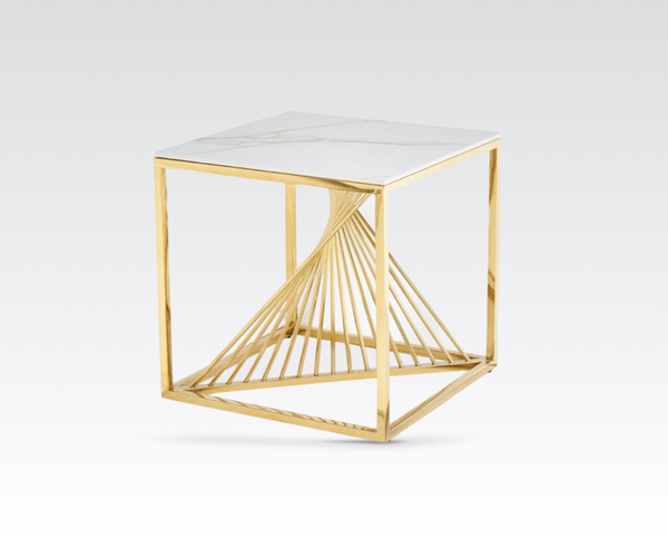 Callie Sintered Stone End Table - Gold