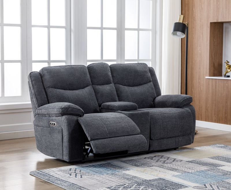 Harlie 3+2+1 Electric Reclining Sofa Set with Console - Dark Grey