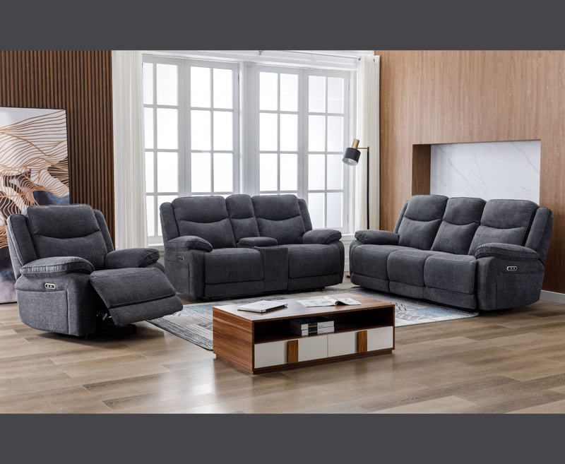 Harlie 3+2+1 Electric Reclining Sofa Set with Console - Dark Grey