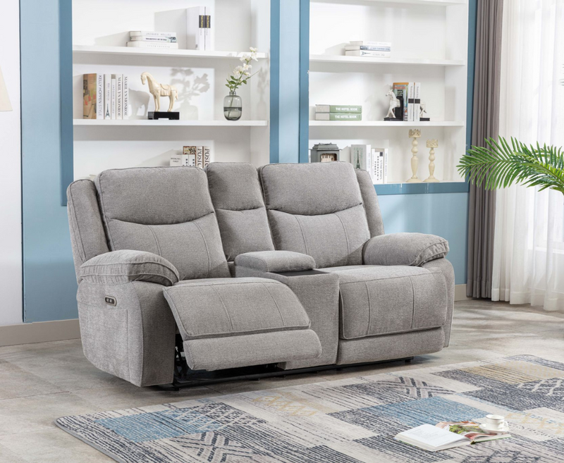 Harlie 2+1+1 Electric Reclining Sofa Set with Console - Light Grey