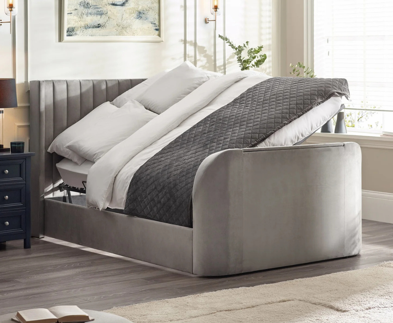 Klay 4ft6 Side Lift Ottoman TV Bed - Light Grey