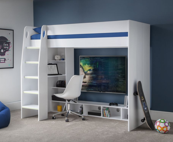 Nebula Gaming Bed with Desk - White