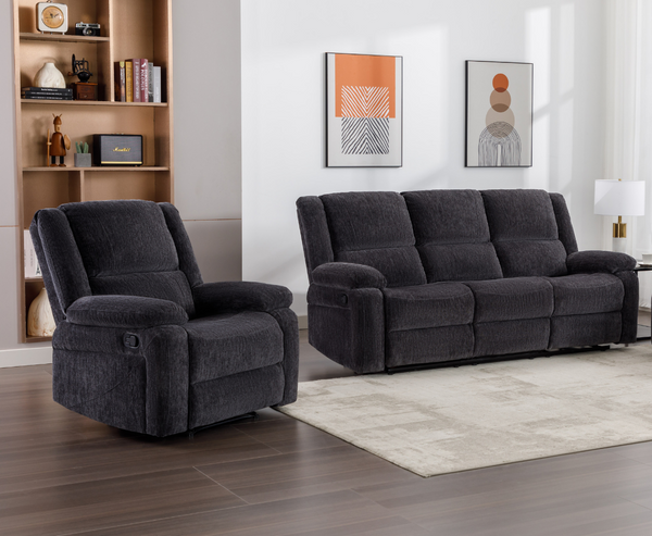 Perth 3+1+1 Seater Reclining Sofa Set - Charcoal
