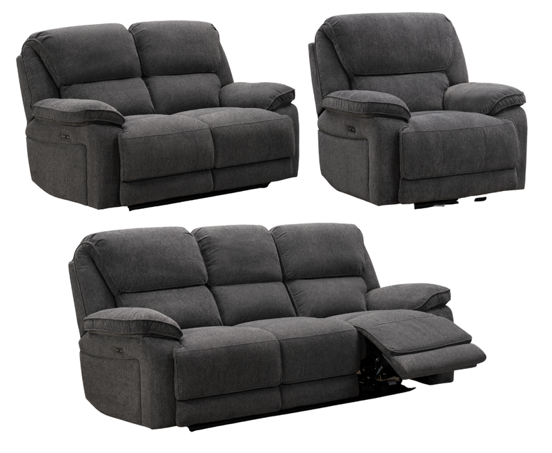 Seymour 3+2+1 Seater Electric Sofa Set - Dark Grey