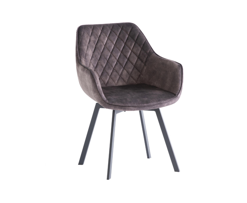 Vila Swivel Dining Chair - Dark Grey Velvet with Black Leg