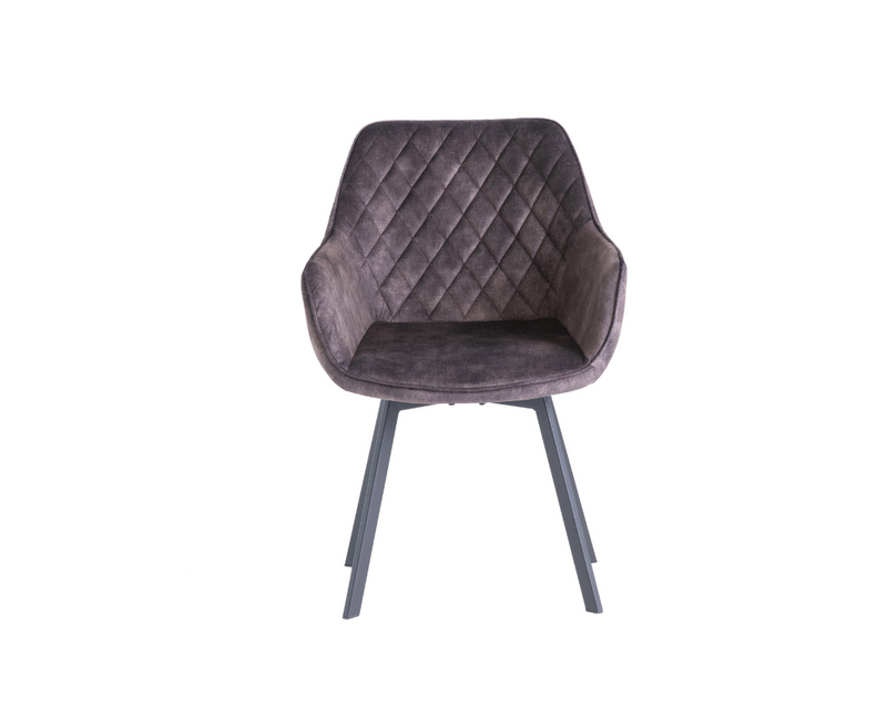 Vila Swivel Dining Chair - Dark Grey Velvet with Black Leg