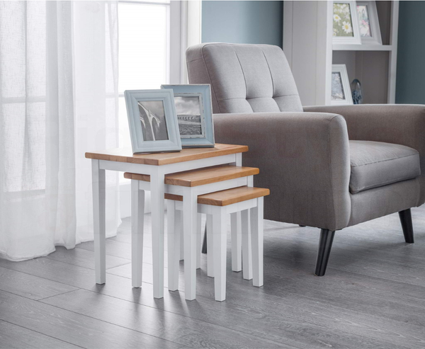 Clare Nest Of Tables White / Natural Oak