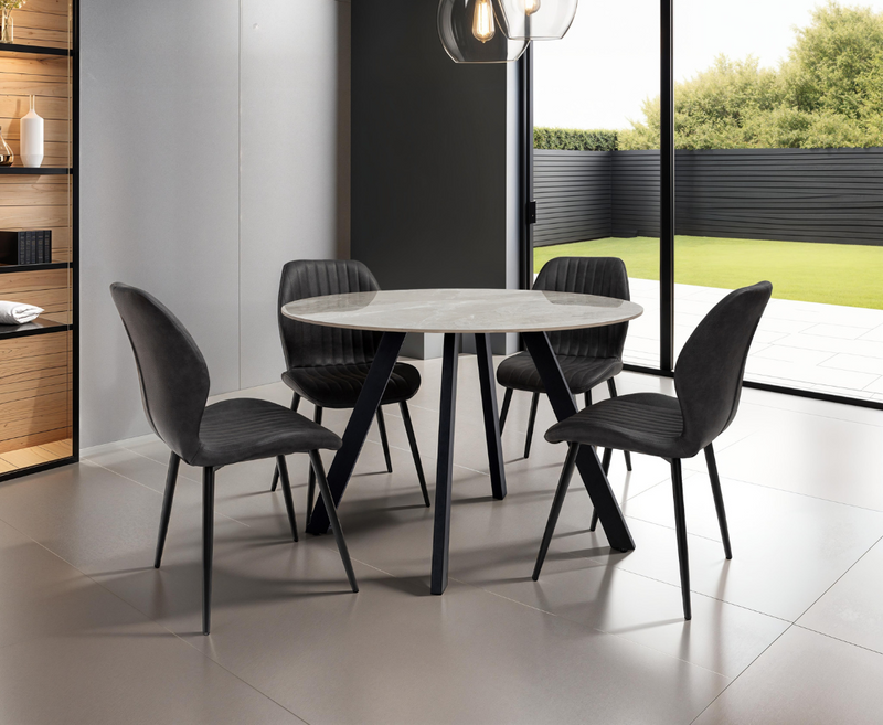 Saldini 1.07M Round Table with 4 Sheldon Chair Set - Grey