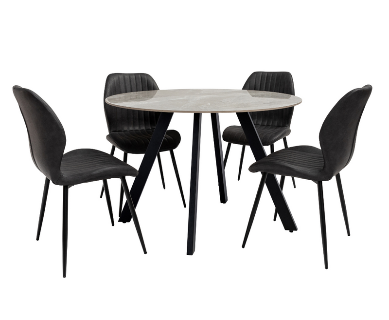 Saldini 1.07M Round Table with 4 Sheldon Chair Set - Grey