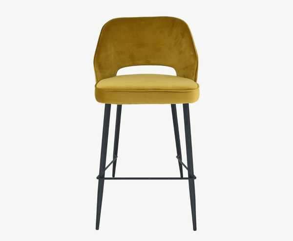 Sutton Velvet Bar Stool - Mustard