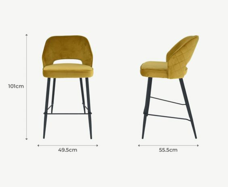 Sutton Velvet Bar Stool - Mustard