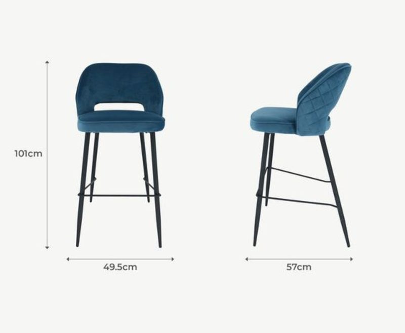 Sutton Velvet Bar Stool - Teal