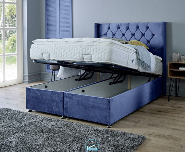 Marlon 4ft Ottoman Bed Frame- Velvet Blue