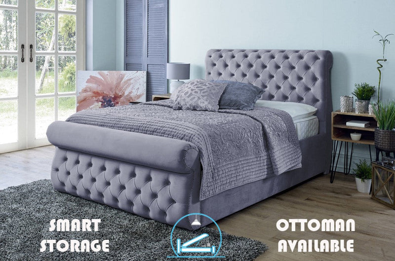 Alicante 5ft Kingsize Ottoman Bed Frame- Velvet Blue