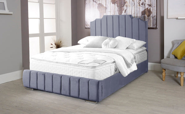 Art Deco 5ft Kingsize Bed Frame- Velvet Blue