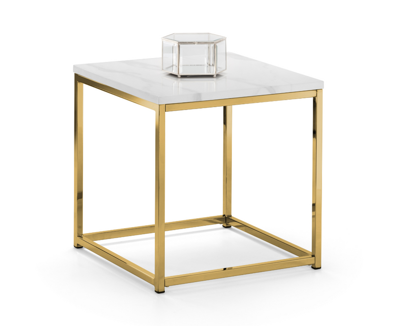 Olympia Marble Top Lamp Table - White Marble & Gold