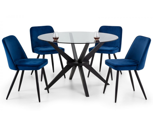 Hayu Round Dining Table with 4PC Buri Dining Chair - Navy
