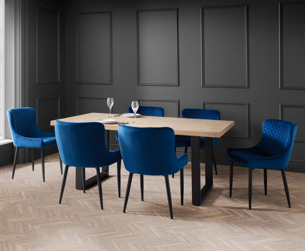 Bently 1.8M Dining Table with 6 Cruz Navy Chairs - 6PC Full Dining Set