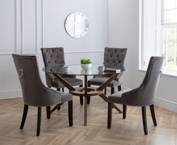 Chase Large Round Dining Table with 4PC Veniti Dining Chair - Grey