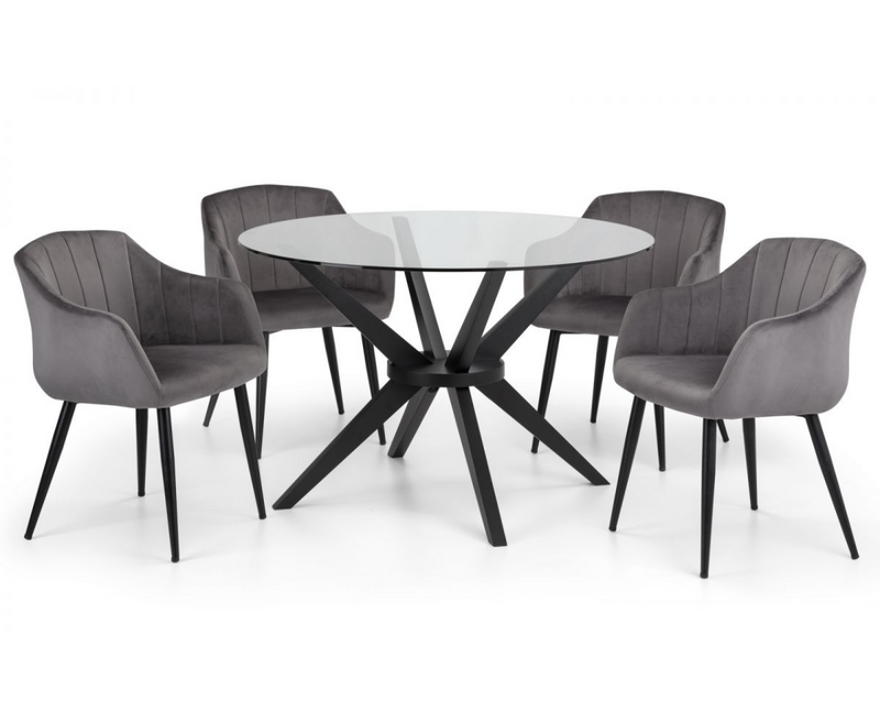 Hayu Round Dining Table with 4PC Harson Dining Chair - Grey