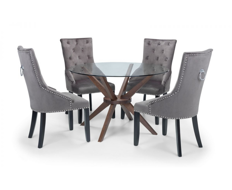 Chase Large Round Dining Table with 4PC Veniti Dining Chair - Grey