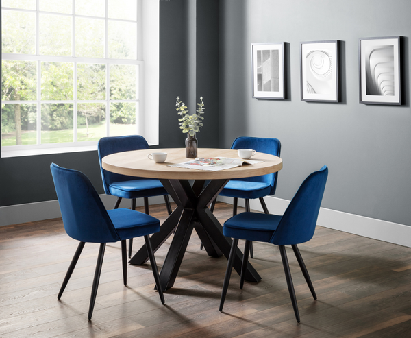 Bently Round Dining Table with 4PC Buri Dining Chair - Navy