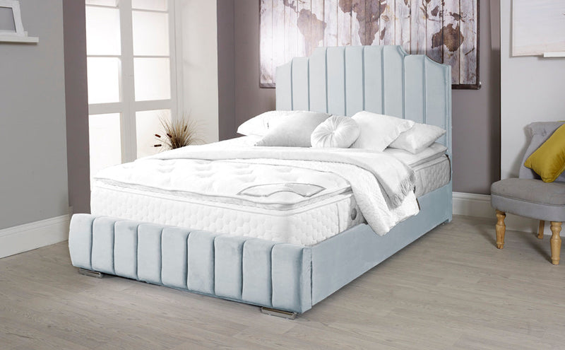 Art Deco 5ft Kingsize Bed Frame- Velvet Blue