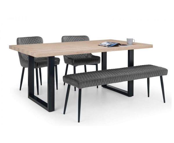 Bently Dining Table with 1 Cruz Low Benches and 2 Cruz Chairs - Grey