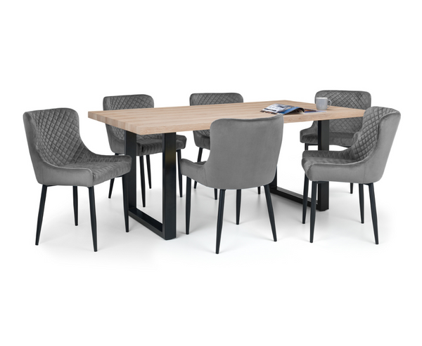 Bently 1.8M Dining Table with 6 Cruz Grey Chairs - 6PC Full Dining Set