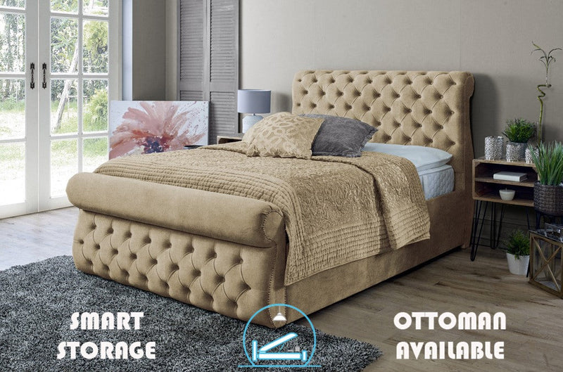 Alicante 6ft Superking Ottoman Bed Frame- Velvet Mustard
