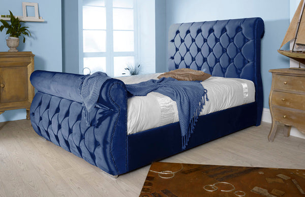 Chester 4ft 6 Double Bed Frame- Velvet Blue